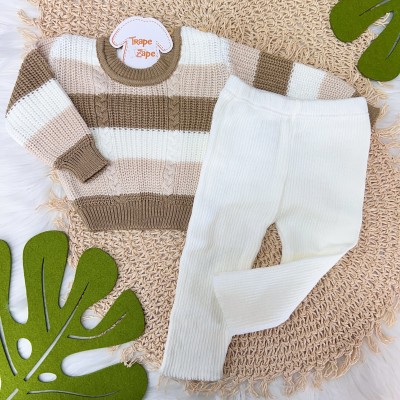 Conjunto Casaco de Linha e Calça Canelada - Areia Conjunto Casaco de Linha e Calça Canelada - Areia